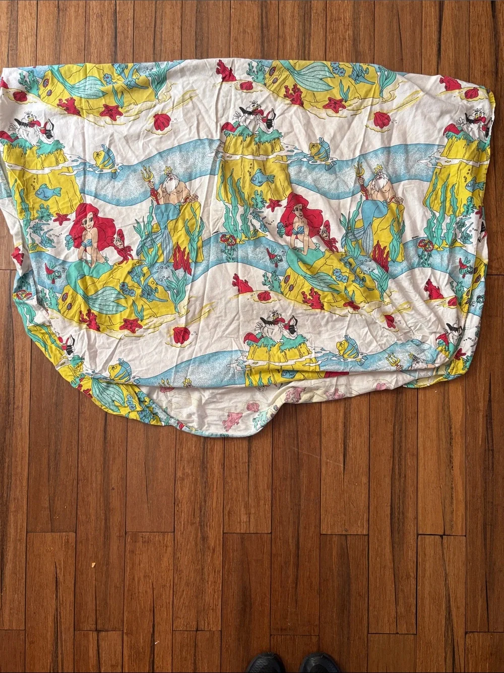 Vintage Little Mermaid Disney Twin Size Fitted Bed Sheet Ariel Flounder Triton